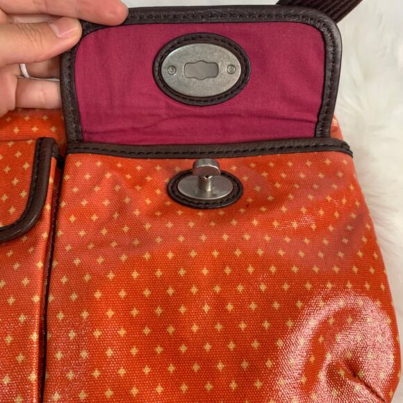 Fossil Waxed Canvas And Leather Orange Key-per Crossbody - Picture 4 of 13
